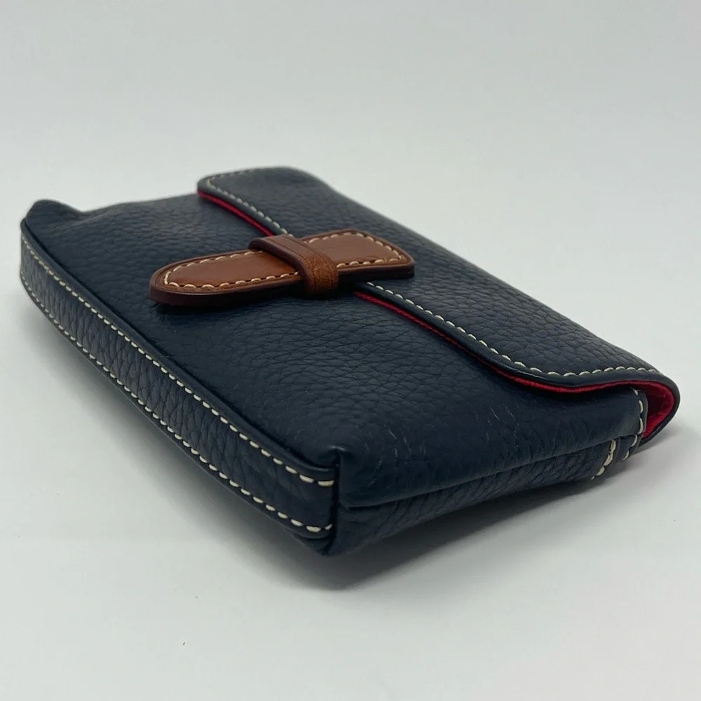 Navy Leather Clutch with Brown Accent - Picture 3 of 7